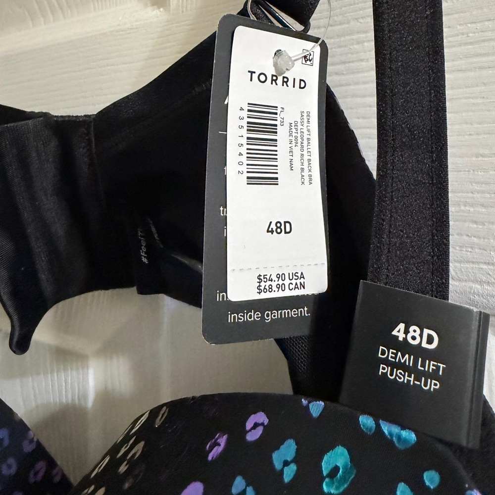 🆕 Torrid Iridescent Leopard Black Demi Push Up Bra Sz 48D NWT - Picture 11 of 11